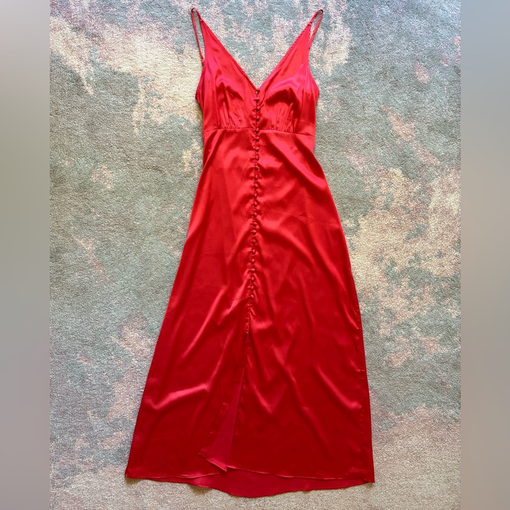 Anthropologie Red Maxi Dress Summer Wedding Guest Button Front